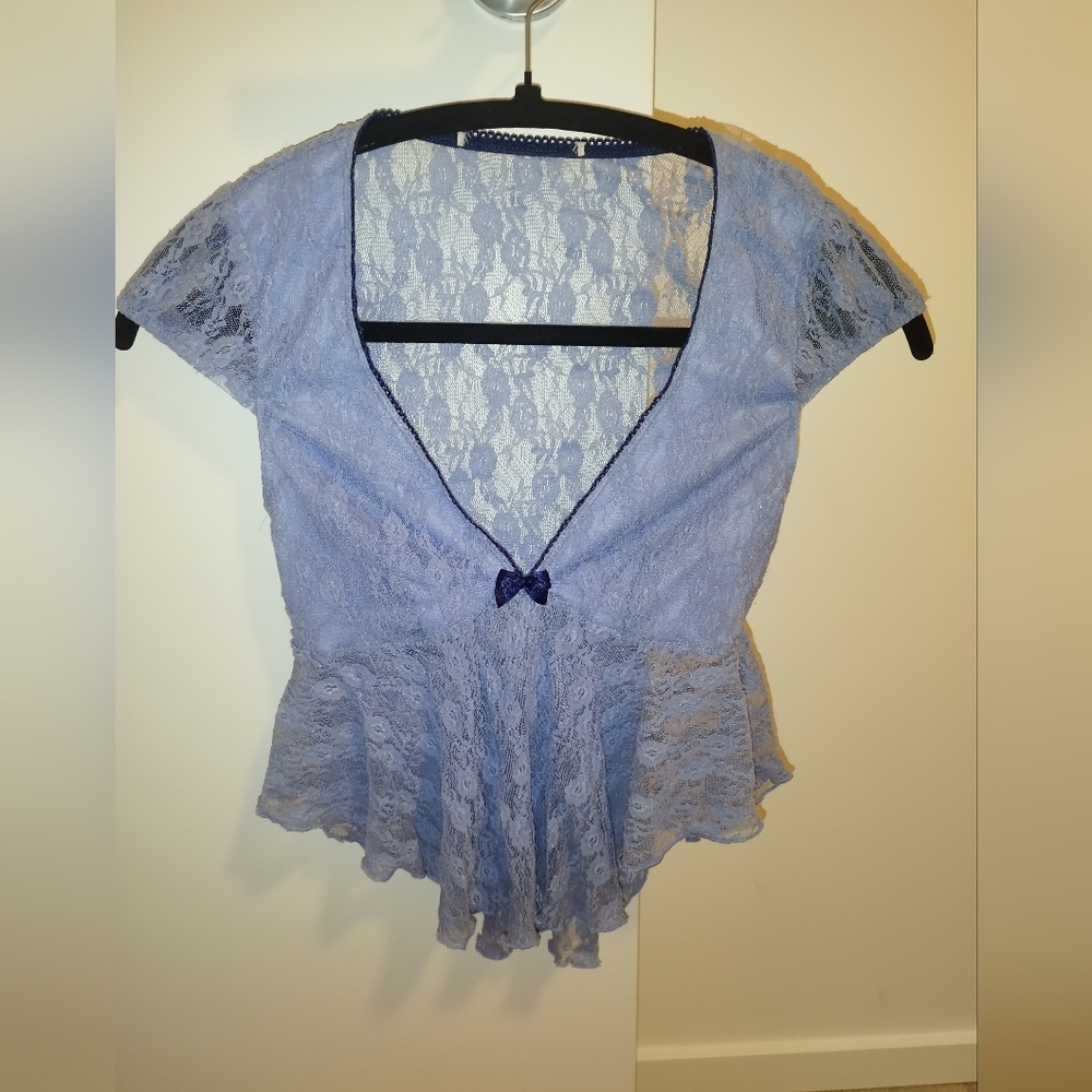 Lace Peplum Top in Light Blue